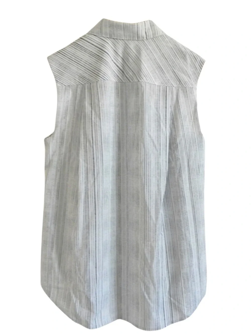 ATHLETA Urbanite II White & Grey Button Down Tank Top Striped Collared Hi-Low, M - Picture 5 of 9